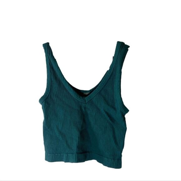Mono B Small Teal Ribbed‎ Cropped Tank Top - Picture 2 of 6